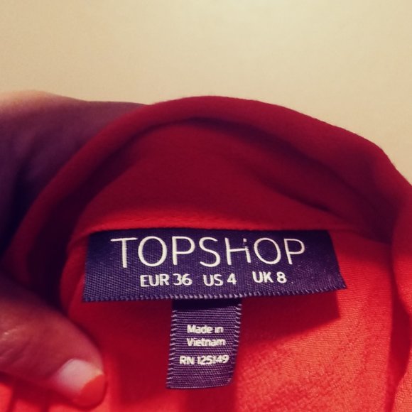 Topshop size 4 bright orange Button Front Tie Waist Short Sleeve Top - Picture 3 of 5